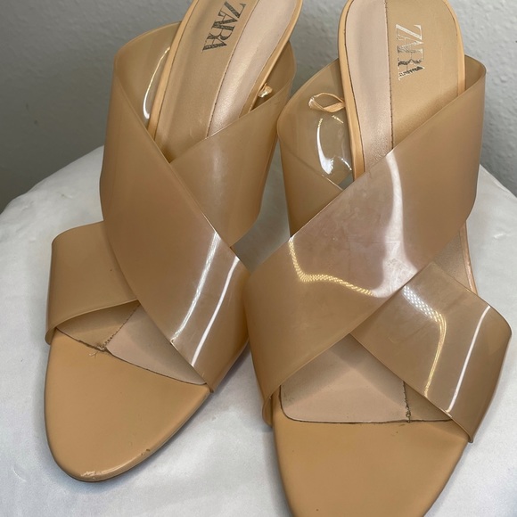 Zara High Heeled Vinyl Sandal Heels - Picture 2 of 4